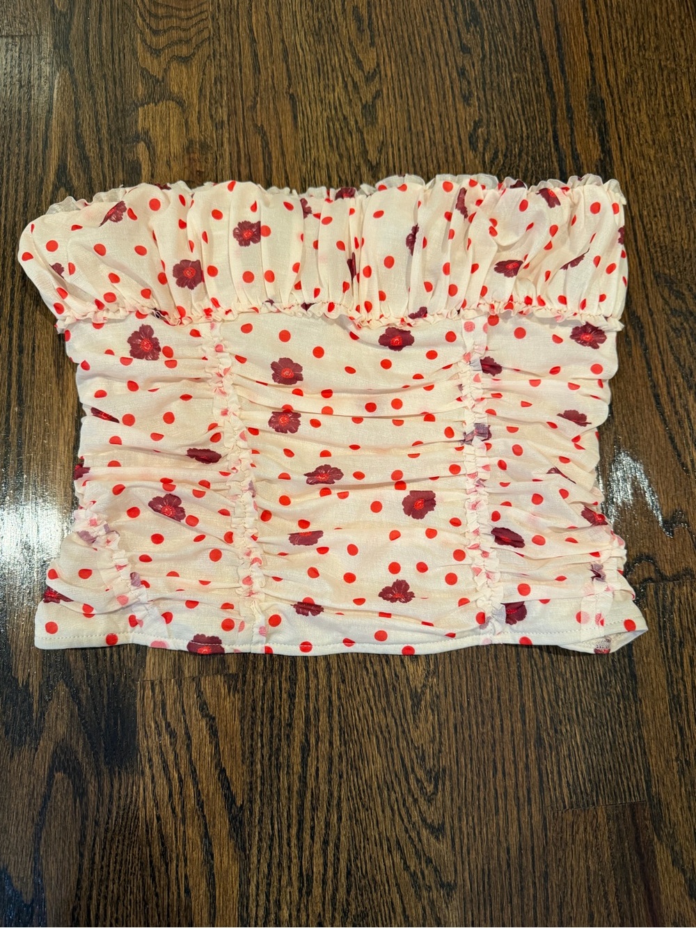 FREE PEOPLE NWOT Scottie Smocked Strapless Tube Top — Red Polka Dot & Floral